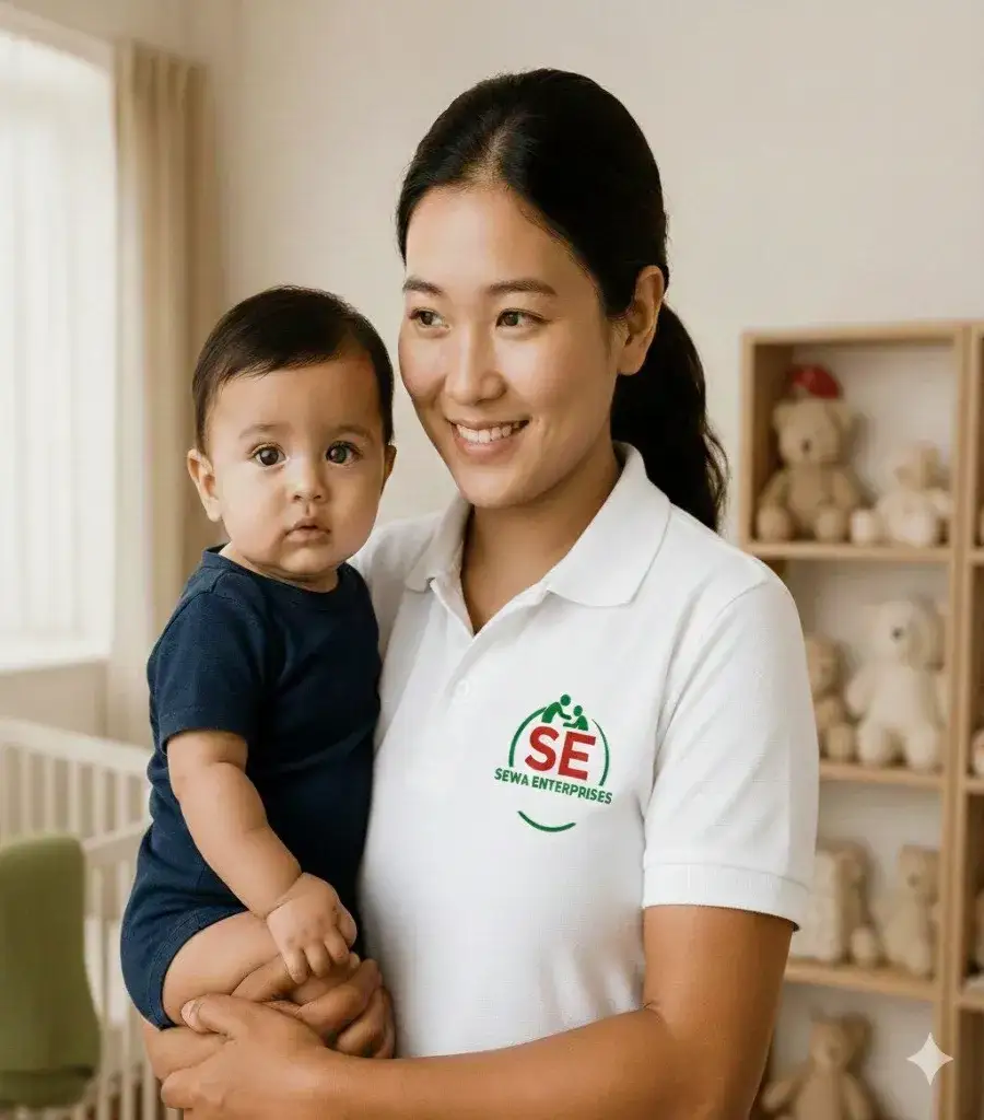 Verified live-in nanny providing professional baby care service in Gurgaon