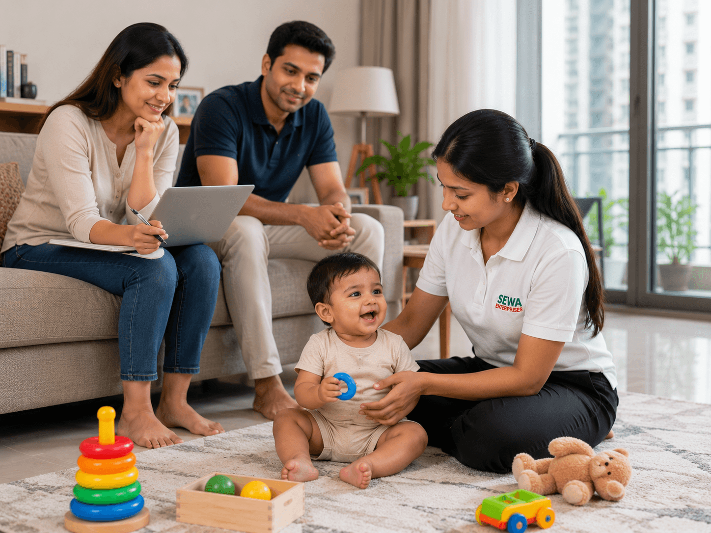 Parents Observing Live-In Nanny During Trial Period in NoidaTitle: Live-In Nanny Trial Period Evaluation in Noida